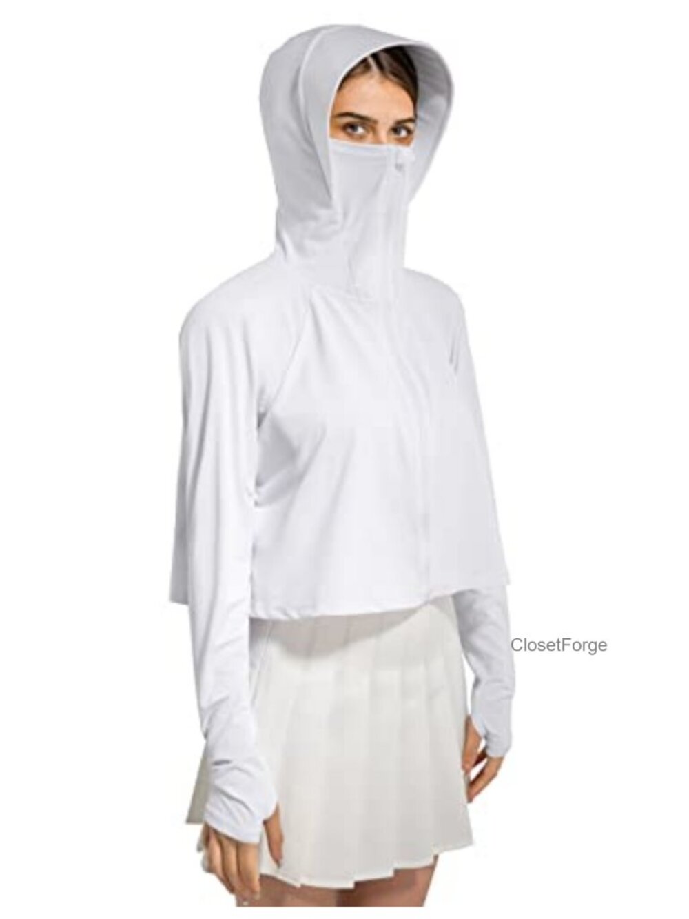 UPF 50+ Sun Protection Lightweight Zip Up Running Hoodie with Face Mask